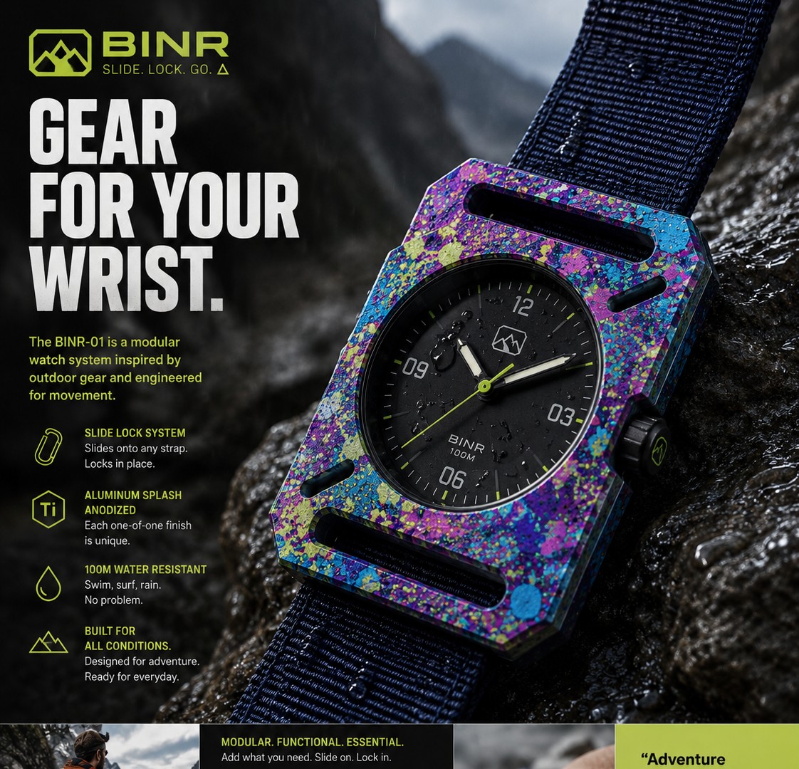 BINR titanium watch on wet rock